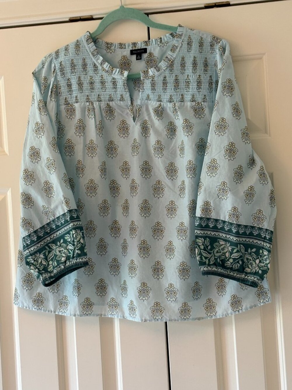 NWOT Talbot's Light  Blue, Green & Yellow Peasant Popover Blouse Sz XL